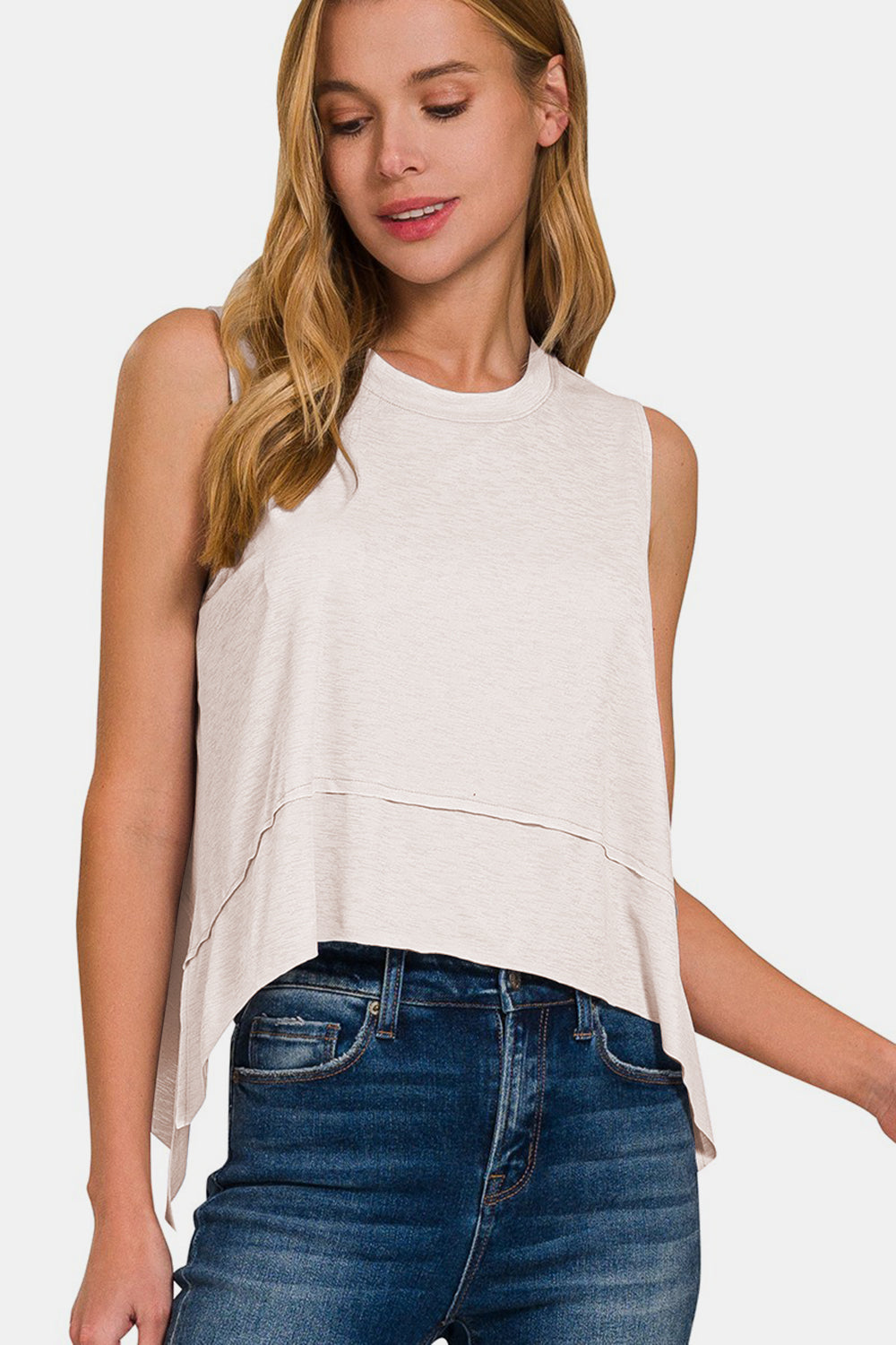 zenana slit high-low round neck tank