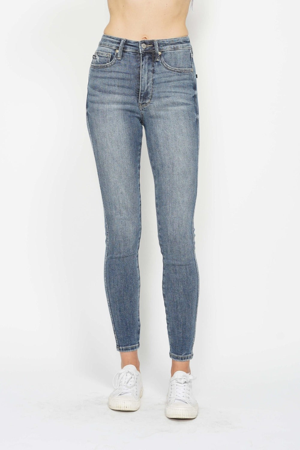 judy blue full size tummy control contrast wash skinny jeans