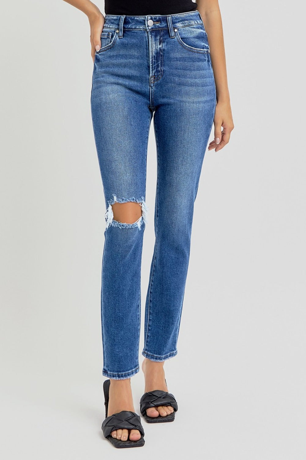 risen full size high rise ankle skinny knee distressed jeans