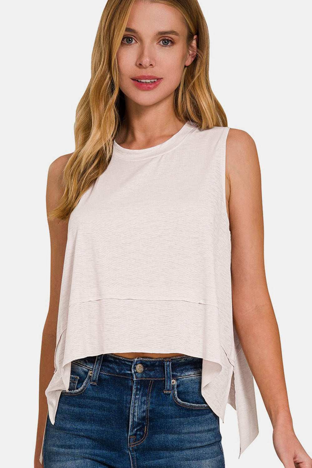 zenana slit high-low round neck tank